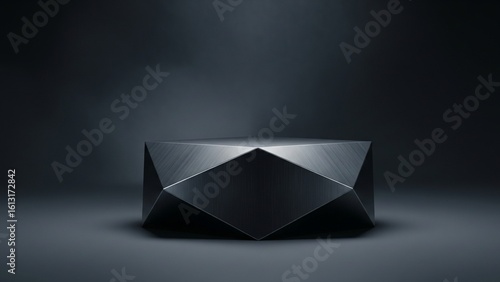 Modern minimalist faceted pedestal. A dark luxury podium stage for product presentation or showcase.