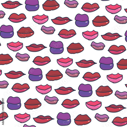 Texture in the form of repeating painted scarlet female lips.