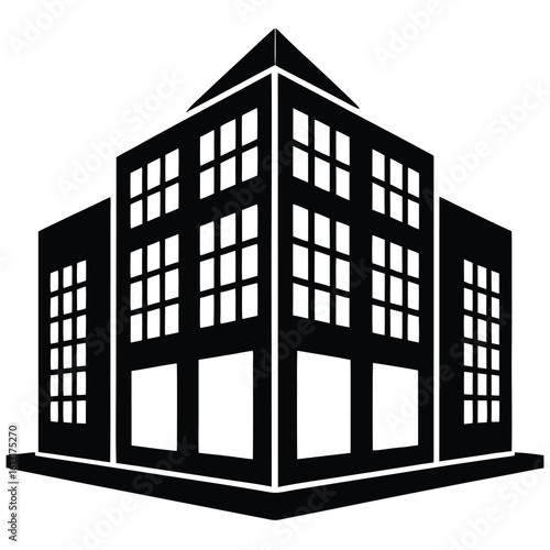 Office Bulding vector silhouette Single collection, Office Buildings Icon Square Button Set
