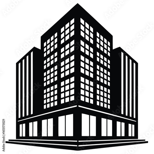 Office Bulding vector silhouette Single collection, Office Buildings Icon Square Button Set
