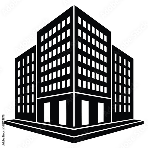Office Bulding vector silhouette Single collection, Office Buildings Icon Square Button Set
