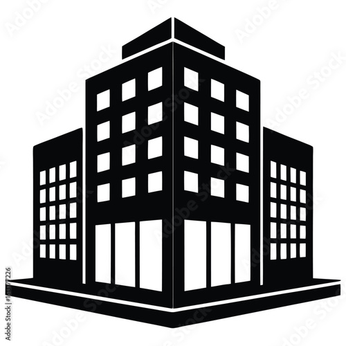 Office Bulding vector silhouette Single collection, Office Buildings Icon Square Button Set
