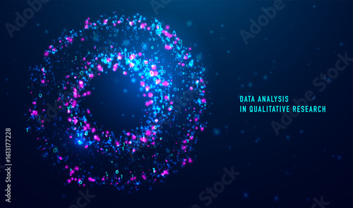 Data analysis in qualitative research. Big data code representation. Futuristic network or business analytics. Graphic concept for your design