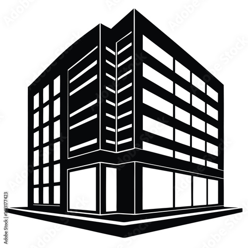 Office Bulding vector silhouette Single collection, Office Buildings Icon Square Button Set
