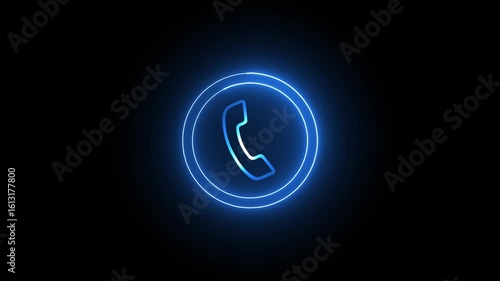 Call visual effect animation. Neon glowing squares with phone icon for two-person conversation. Neon call animation.