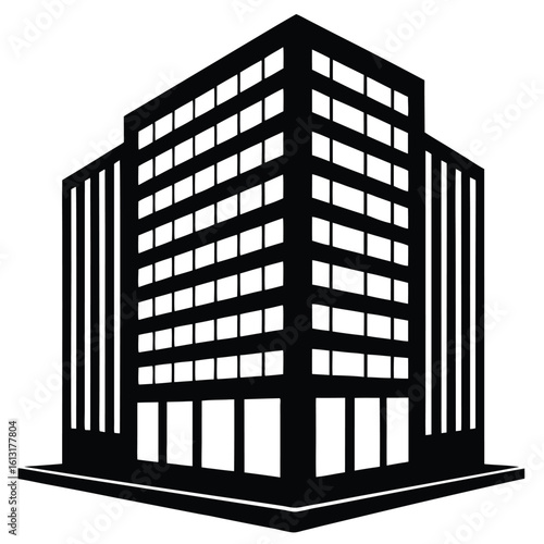 Office Bulding vector silhouette Single collection, Office Buildings Icon Square Button Set
