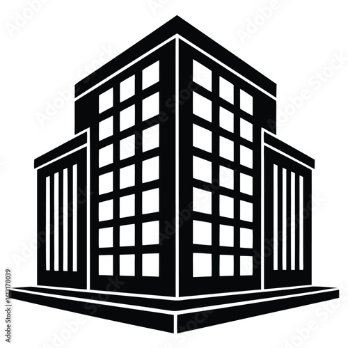 Office Bulding vector silhouette Single collection, Office Buildings Icon Square Button Set

