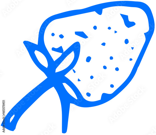 Strawberry illustration with dotted seeds and leafy top