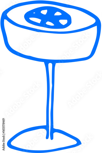 Second cocktail glass featuring stylized liquid and tropical garnish