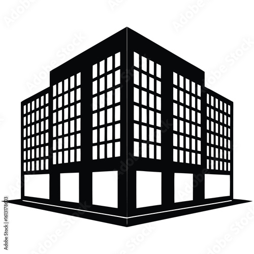 Office Bulding vector silhouette Single collection, Office Buildings Icon Square Button Set
