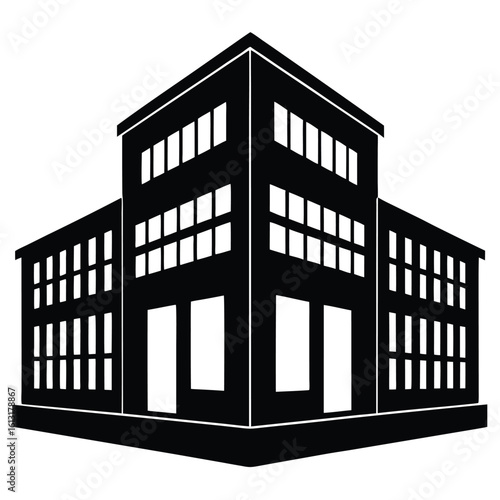 Office Bulding vector silhouette Single collection, Office Buildings Icon Square Button Set

