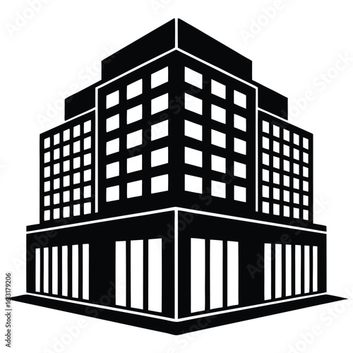 Office Bulding vector silhouette Single collection, Office Buildings Icon Square Button Set
