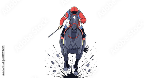 Pixelated Warrior on Horseback Charges Forward with Sword Raised in Battle