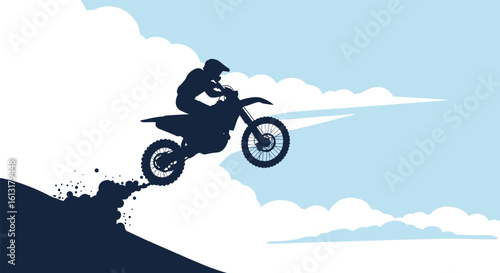 Dirt Bike Rider Soaring Through Dusty Air Above a Hill