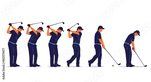 Golf Player Swing Sequence Demonstration Showing Perfect Backswing and Downswing Motion