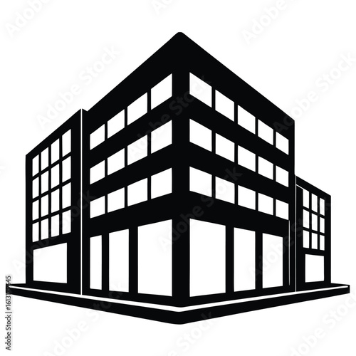 Office Bulding vector silhouette Single collection, Office Buildings Icon Square Button Set
