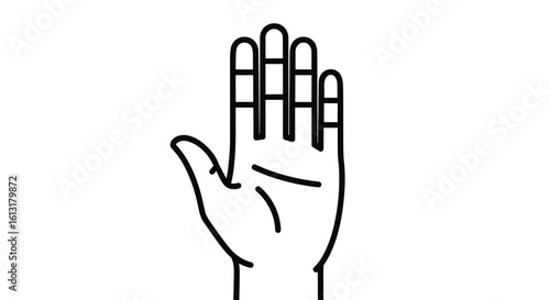 Illustration of an open human hand displaying five fingers raised high in the air