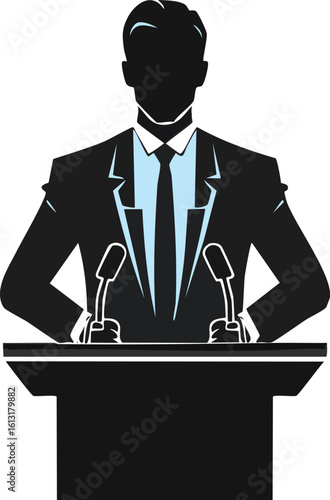 Political Leader Speaking Silhouette Black and White

