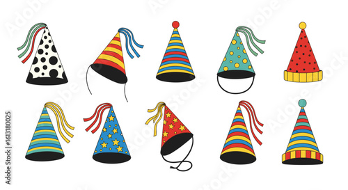 Colorful Festive Celebration Party Hats with Decorative Tassels and Ribbons for Joyful Occasions