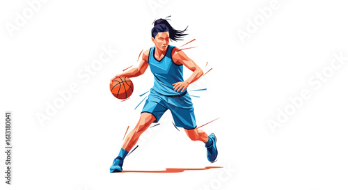 Athletic Basketball Player Dribbles Ball During Intense Game Motion Dynamic Action Shot