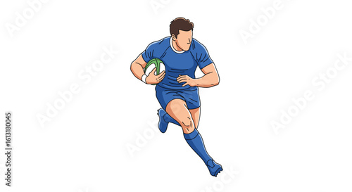 Rugby Player Running with Ball During a Sports Match Action