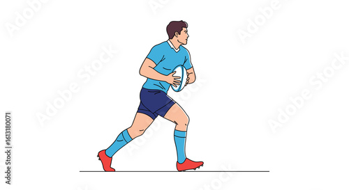 Rugby player running with ball in hand during a sports match