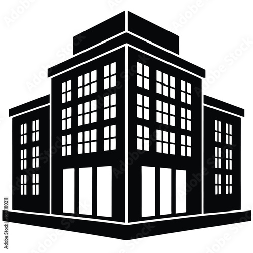Office Bulding vector silhouette Single collection, Office Buildings Icon Square Button Set
