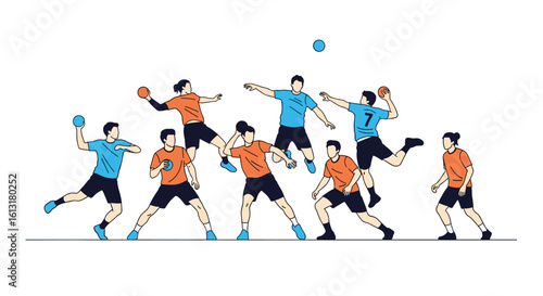 Athletes Competing in a Dynamic Team Handball Match Action Shot