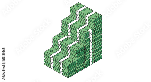 Financial Growth Staircase of Stacked Money Bills Illustrating Increasing Wealth and Capital Accumulation