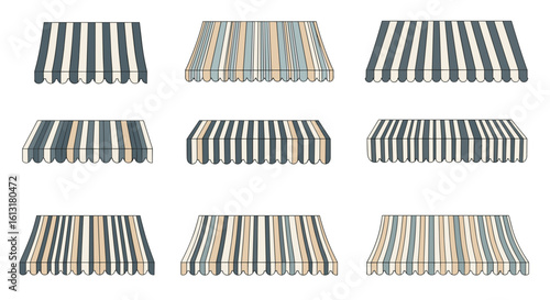 Striped Fabric Canopies Offering Protection From Sunlight And Weather Elements