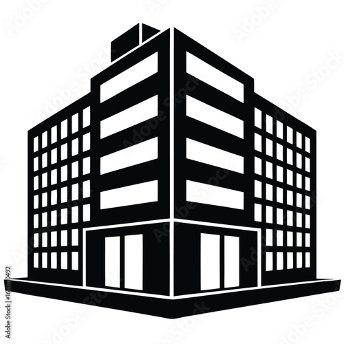 Office Bulding vector silhouette Single collection, Office Buildings Icon Square Button Set
