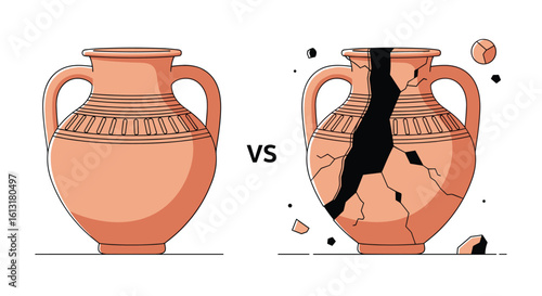 Comparing Intact Ancient Clay Amphora Vessels Versus Broken Ancient Clay Amphora Vessels