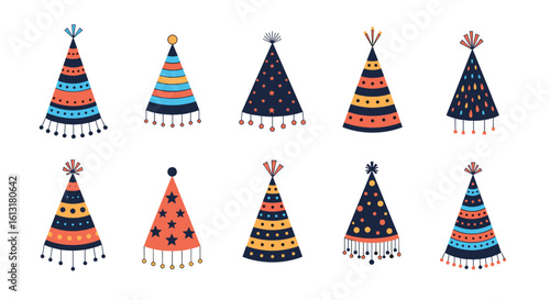 Collection of Whimsical Colorful Party Hats for Festive Celebrations