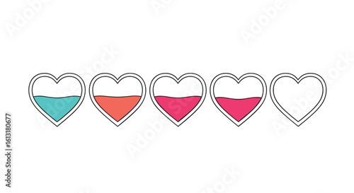 Heart Shaped Health Bar Indicator with Varying Fill Levels Demonstrating Progress