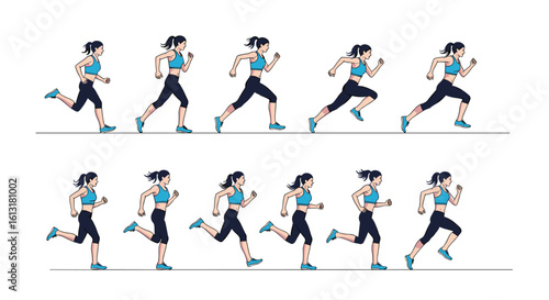 Pixel Art Character Running Animation Sprites Athletic Female Jogging Fitness Sport Workout Motion Cycles