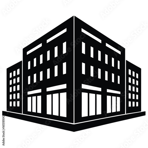 Office Bulding vector silhouette Single collection, Office Buildings Icon Square Button Set

