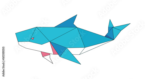 Geometric Origami Blue Shark Fish Aquatic Ocean Creature