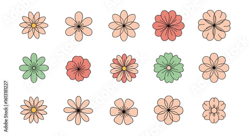 A Collection of Decorative Floral Elements with Delicate Petals and Hand Drawn Aesthetics