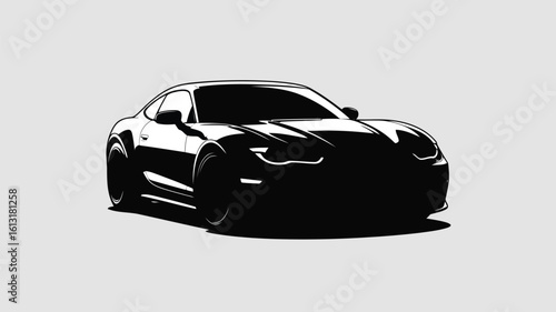 Sleek black sports coupe automotive artwork white silhouette