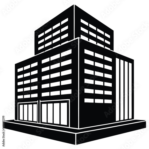 Office Bulding vector silhouette Single collection, Office Buildings Icon Square Button Set
