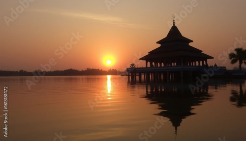 Golden Sunset Reflection on Calm Water By ramadhan