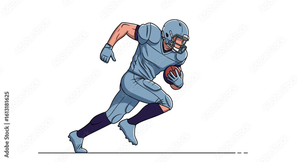 Obraz premium Dynamic American Football Player Running with Ball Towards Goal during a Game