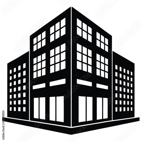 Office Bulding vector silhouette Single collection, Office Buildings Icon Square Button Set
