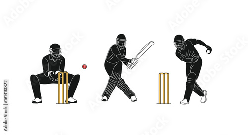 Cricket Action Sequence Illustrating Batting Techniques And Fielding Positions For Training