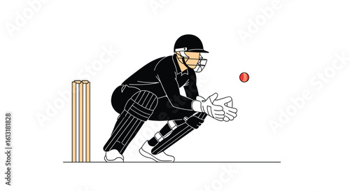 Cricket Wicket Keeper Ready to Catch the Ball During a Match