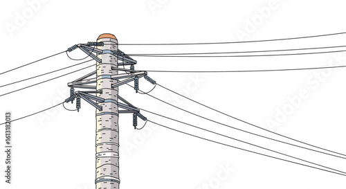 Overhead Power Lines and Utility Pole Infrastructure Against a Bright Sky