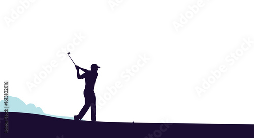 Golfer Executes a Powerful Swing on a Golf Course Under a Bright Sky