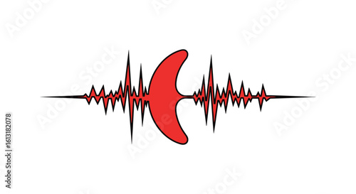 Capturing the Power of Sound Waves Through a Red Crescent Moon Symbol A Visual Representation of Audio Frequencies