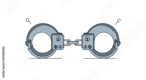 Illustration of metal police handcuffs symbolizing authority justice and law enforcement procedures