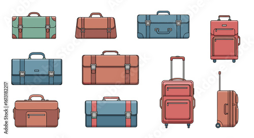 Collection of Diverse Vintage and Modern Luggage Styles for Travel and Business